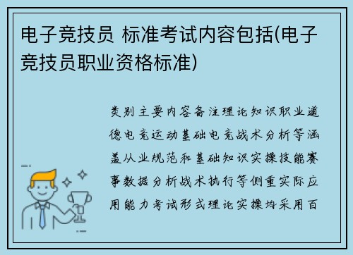 电子竞技员 标准考试内容包括(电子竞技员职业资格标准)